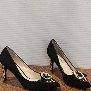 J. Renee Nari Leopard Suede Animal Hair Black Pumps